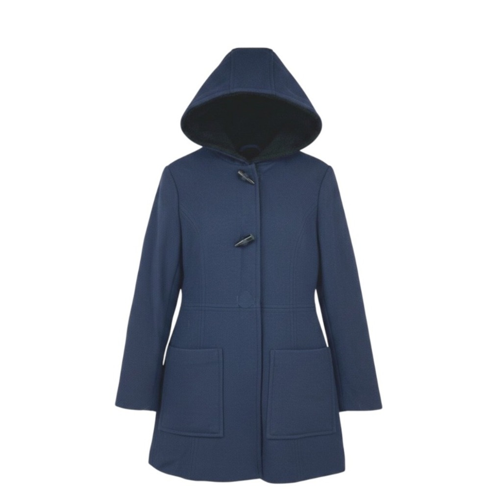 Jessica Simpson Coat Womens M Blue Wool Blend Toggle Hooded Duffle Classic